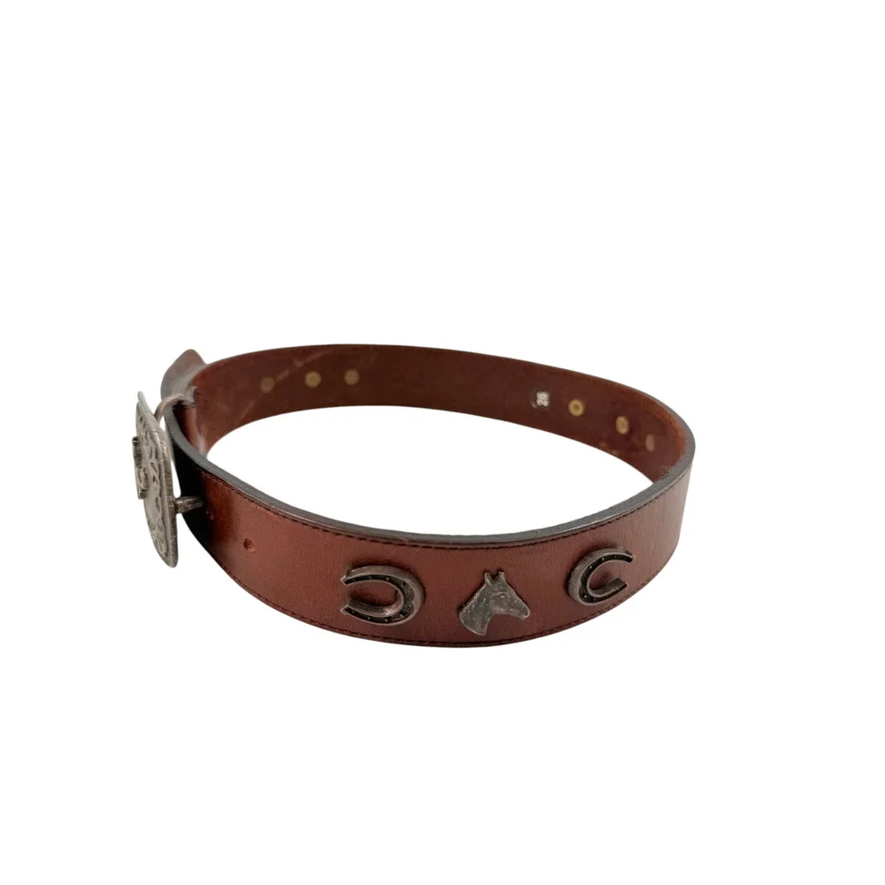 Vintage Western Brown Leather Horse Buckle Belt Sz 26 Rodeo Cowboy Cowgirl Ranch